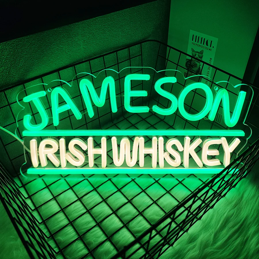 วิสกี้ป้ายนีออนสําหรับ Jameson ในบาร์ผับ Man Cave หรือ Party Decor, jim Beam Led Light Sign สําหรับโรงรถตกแต่งหรือธุรกิจจอแสดงผล