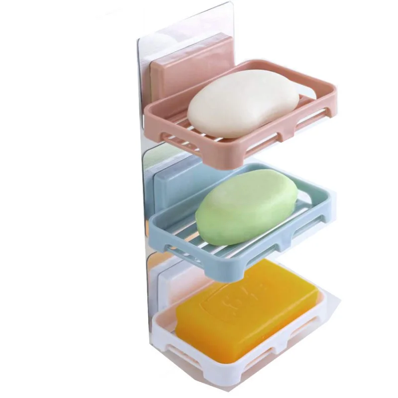 Bathroom Accessories Soaps Dishes Shower Soap Holder Wall Mount Drain Soap Dish Box Plastic Sponge Soaps Tray Kitchen Organizer