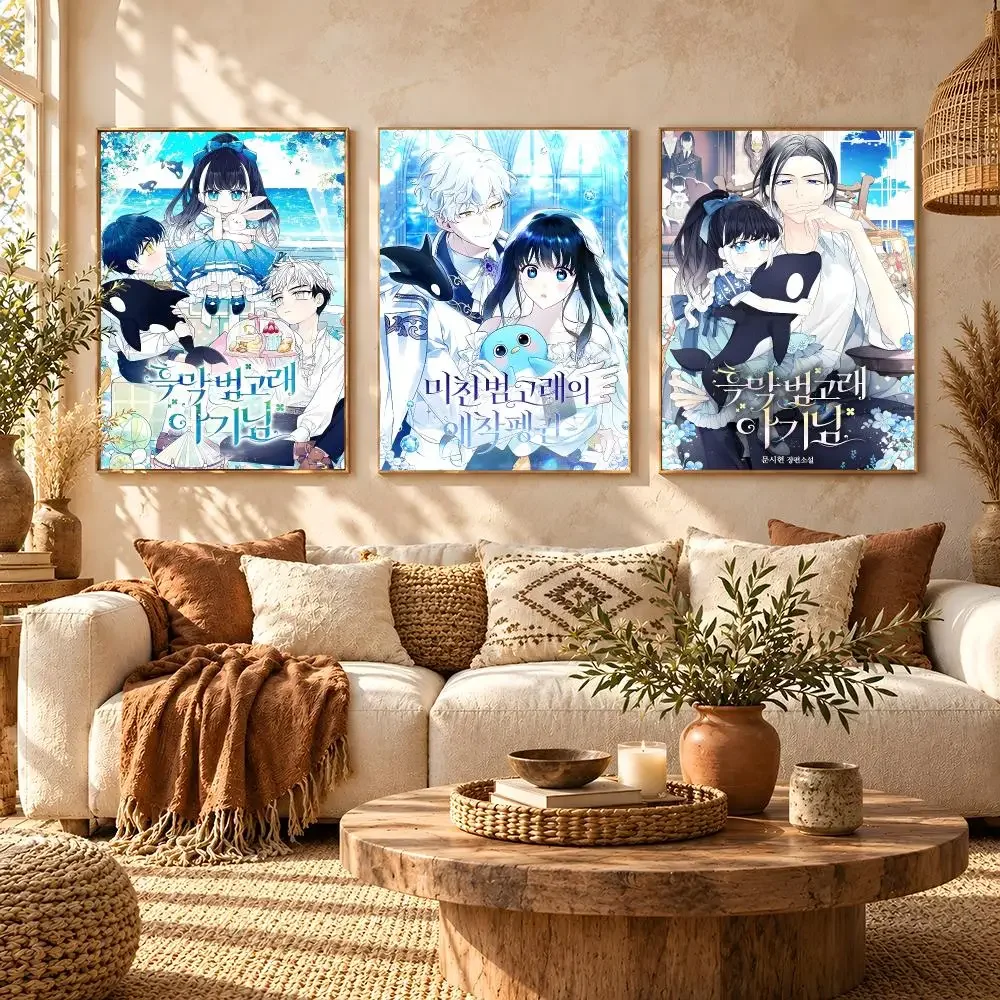 character Black Killer Whale Baby Poster HD Printing Boho Aesthetic Style Wall Art Home Decor For Living Room Bedroom Gift