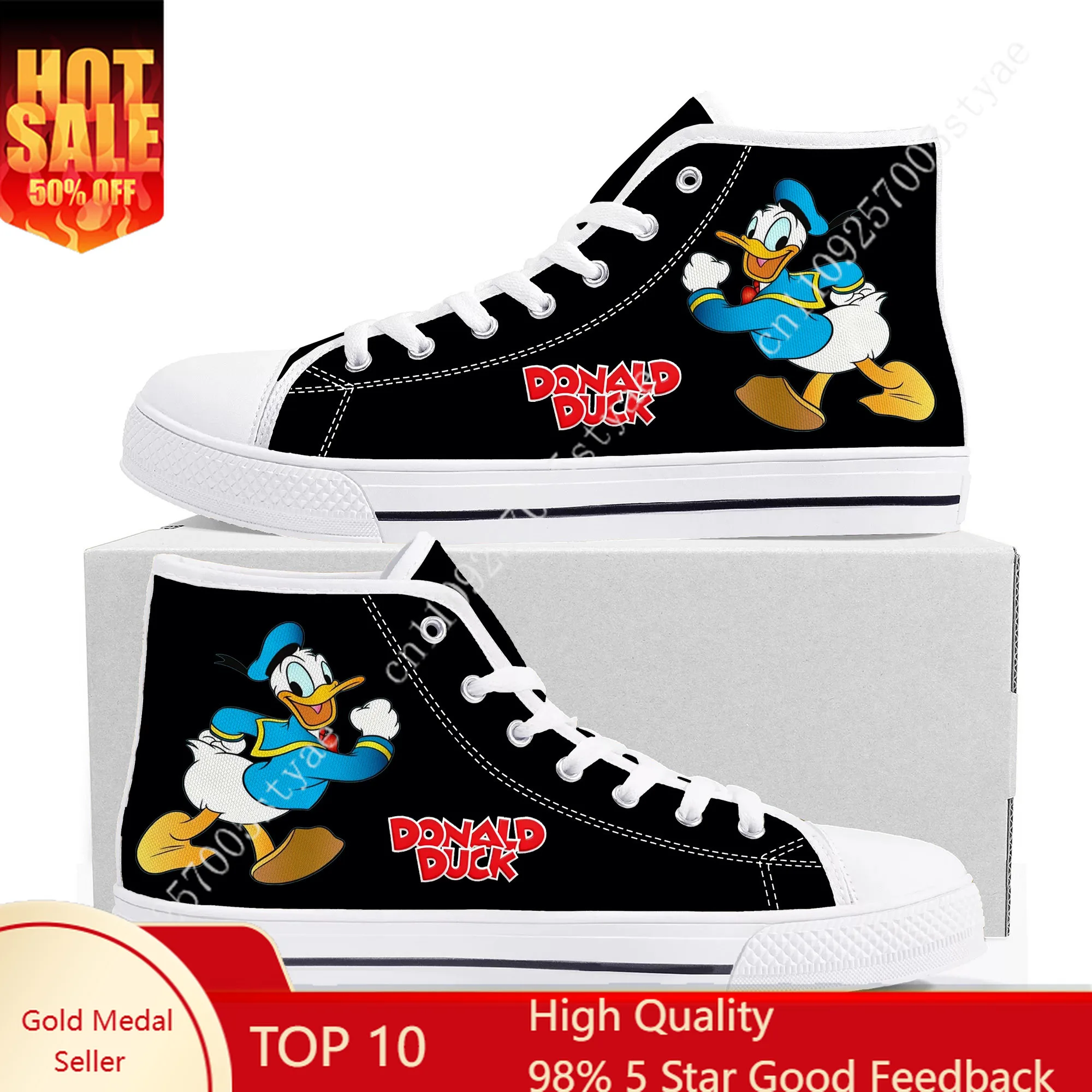

Disney Donald Duck High Top Sneakers Mens Womens Lightweight Canvas Casual Shoes