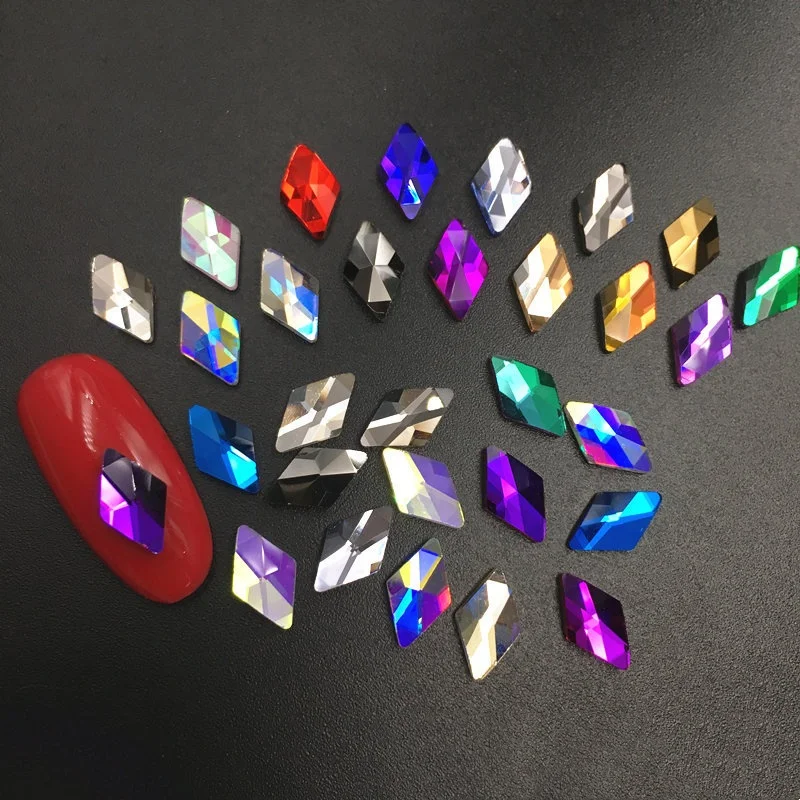 23 Farben Raute Diamant 6*10mm flache Rückseite Nagel Strass speziell geformte Kristalle Kunststeine 3D personalisierte Dekoration