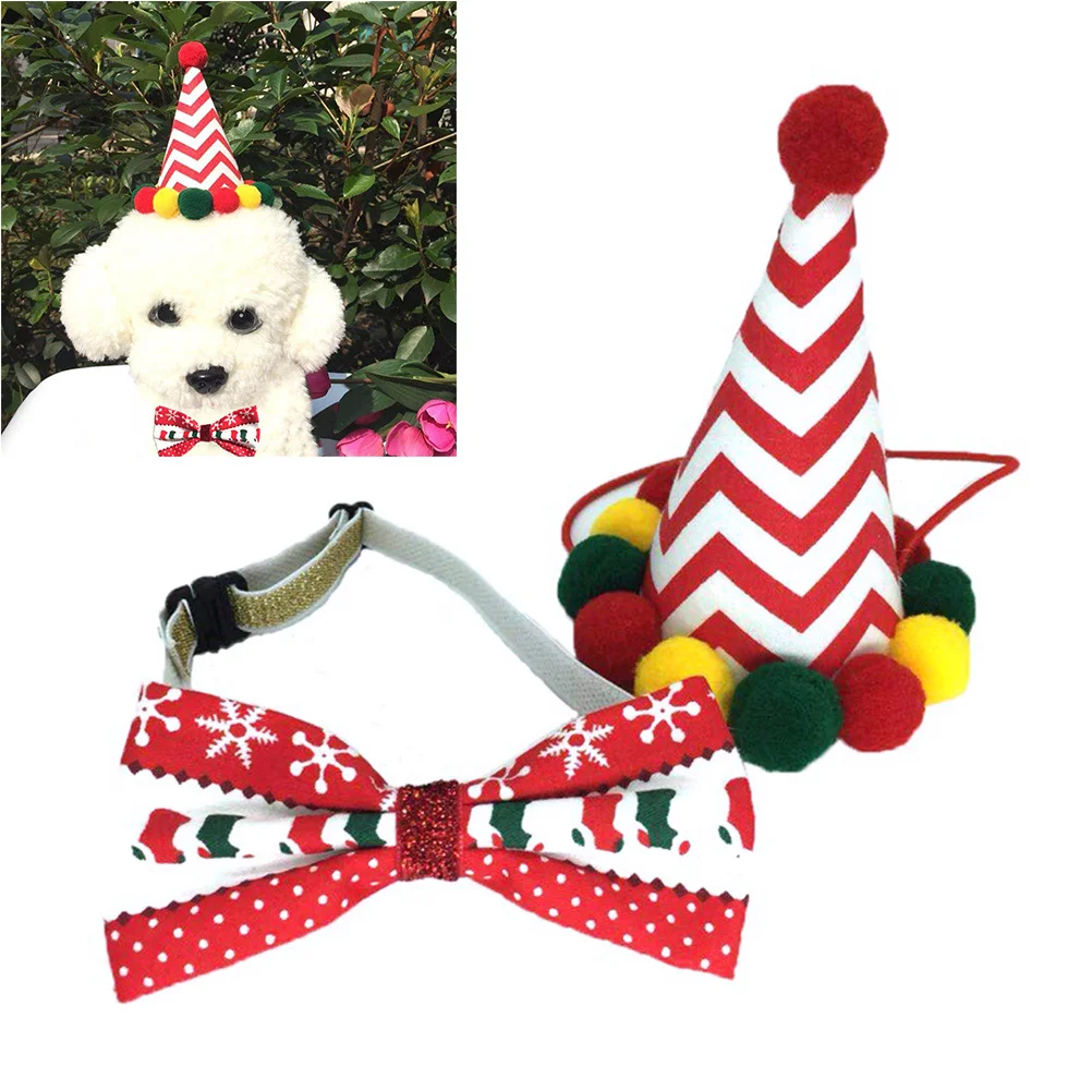 

1Set Pet Bow Tie Hat Set Adjustable 19-35cm Cloth Chic Pattern Dog Cat Birthday Party Costume Accessories Pet Bow Tie Hat Set