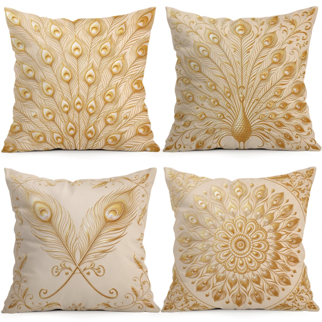 Golden Peacock Feathers Cushions Pillowcase Polyester Cushion Cover Throw Pillow Pillowcover Home Car Sofa Decor