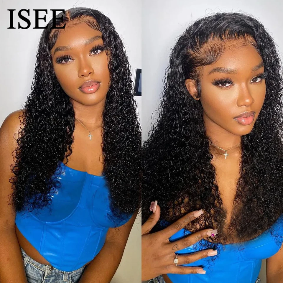 ISEE HAIR Mongolian Kinky Curly Human Hair Wig Deep Curly Lace Front Wigs For Women Kinky Curly Lace Closure Wig Natural Hair