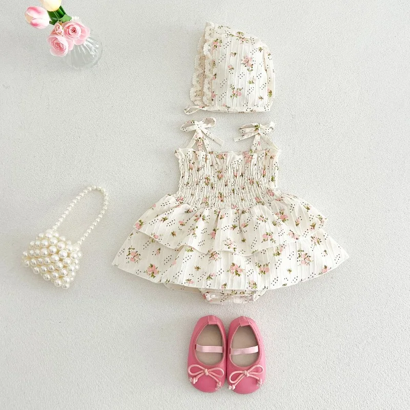 ZOETOPKID Baby Girls Floral Print Sleeveless Bodysuit Dress Infants Toddlers Girl Cute Bow Tie Sling Summer Jumpsuit