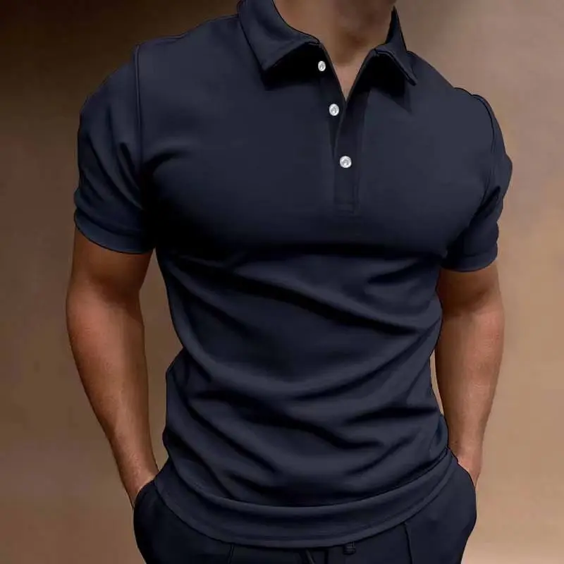 

2025 Summer New Fashion Men's Turn-down Collar Short Sleeve Button Solid Color Slim T-shits Casual Trendy Slim Polo Shirts Male
