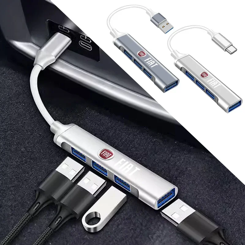 Car USB Hub Splitter Docking Station Type C Charger Interior Accessories for Fiat Stilo Bravo 500 Punto Panda Pondo Abarth Doblo