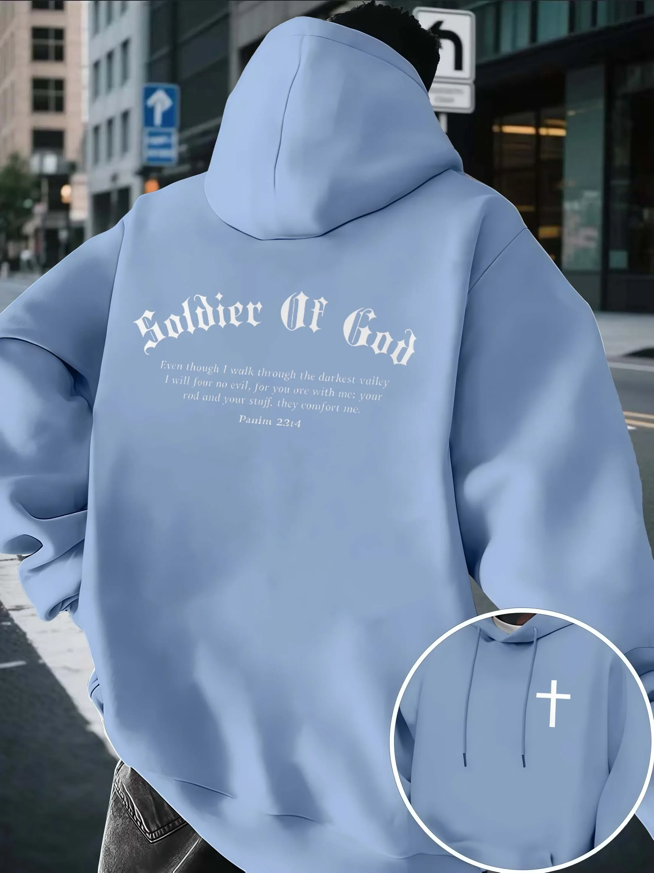 Men Soldier Of God Hoodie Psalm 23:4 Bible Verse Print Oversized Christian Pullover Streetwear Sweatshirt Autumn Winter