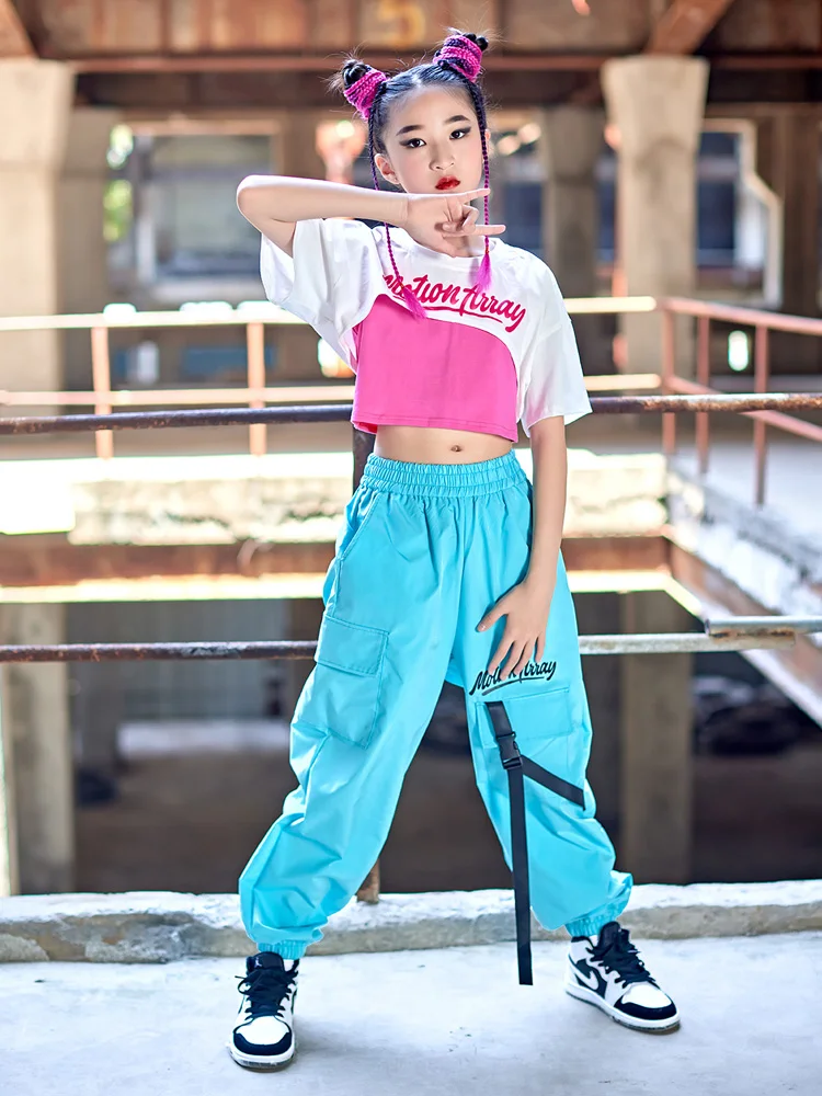 2022 vestiti per ragazze moda Crop top pantaloni Casual bambini Hip Hop Costume Modern Jazz Performance abbigliamento Rave Stage Outfit BL8172