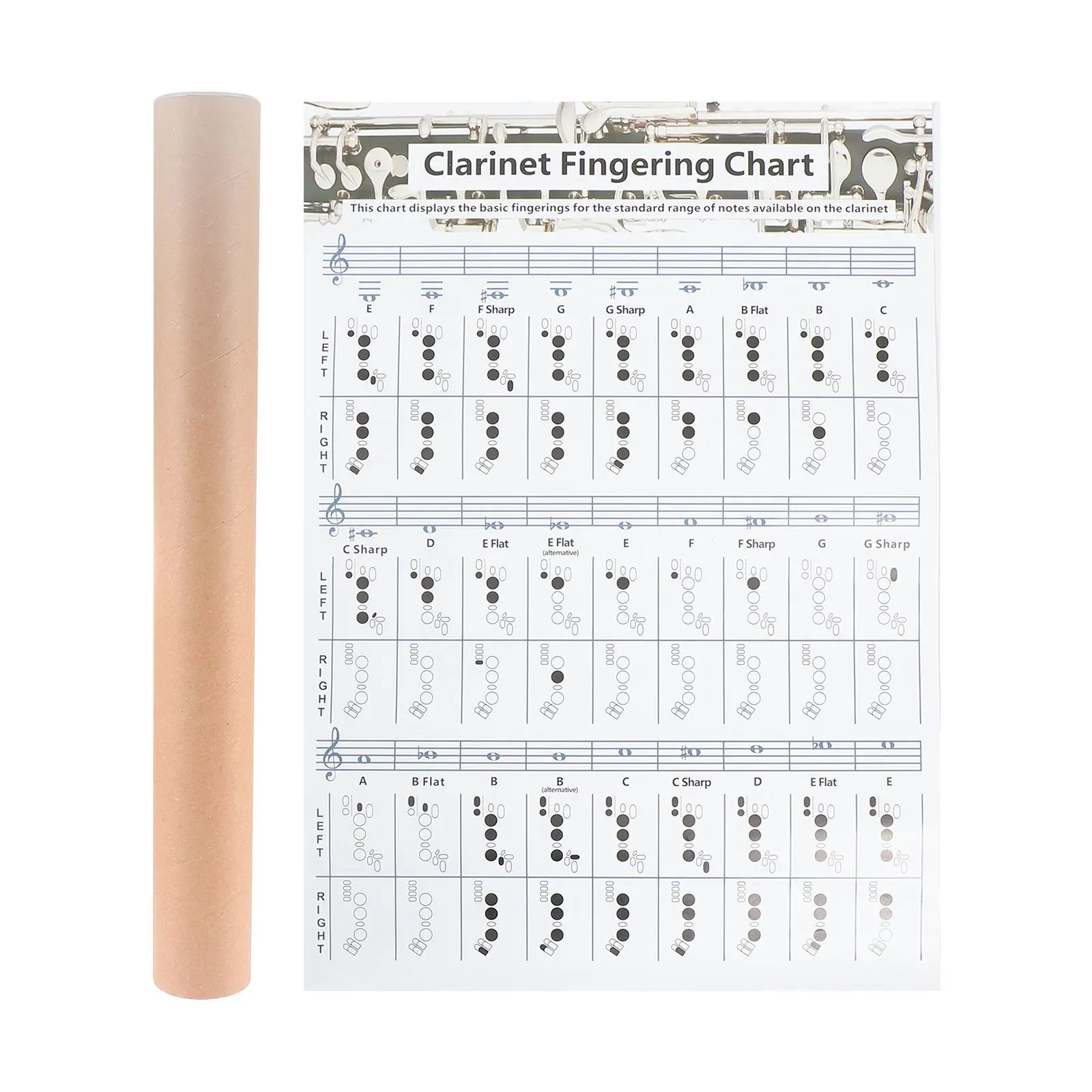 

Clarinet Chord Chart Coated Paper Music Guide for Clarinet Chort Learning Guide Beginner Note Chart Practice Tool Learning Aid