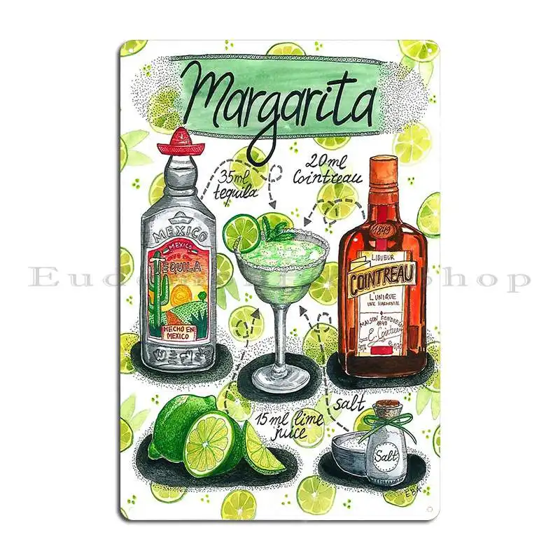 Margarita Recipe Metal Plaque Poster Printing Wall Plaque Wall Decor Printing Wall Decor Tin Sign Poster