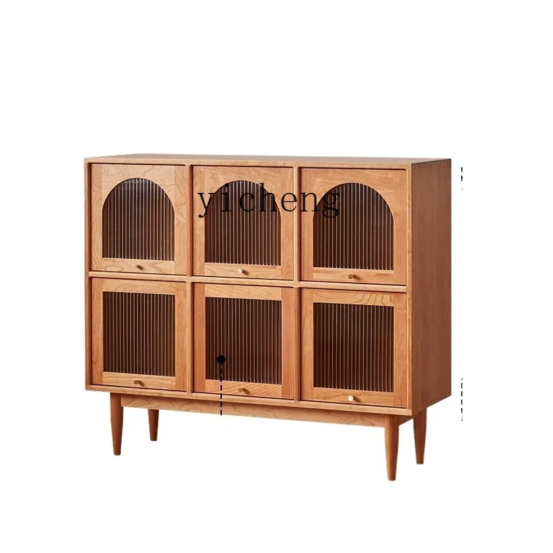 TQH retro solid wood display cabinet cherry wood short storage locker figure dining side lattice cabinet