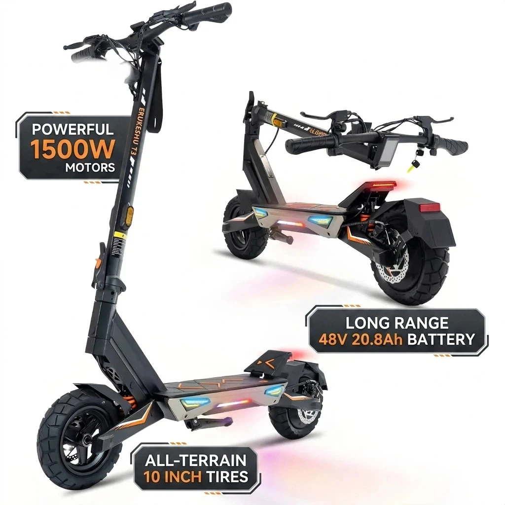 Trottinette électrique avec moteur 1500W pour adultes, batterie 48V, vitesse maximale de 40 mph, autonomie jusqu'à 45 m…