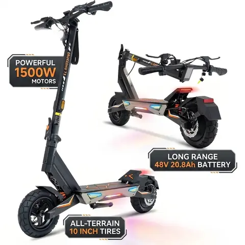 Electric Scooter 1500W Motor for Adults, 48V Battery, 40mph Max Speed, Up to 45 Miles Range, 10 Inch Tires