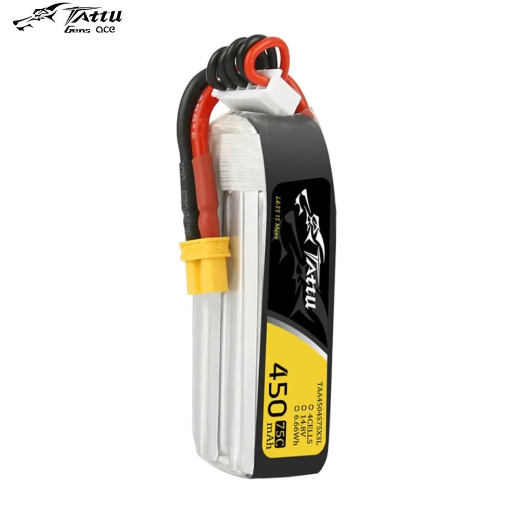 Ace Tattu Lipo Battery 7.4V 7.6V 450mAh 1S 2S 3S 4S 75C 95C z wtyczką XT30/PH2.0 Długi rozmiar RC Batteries do drona wyścigowego RC FPV