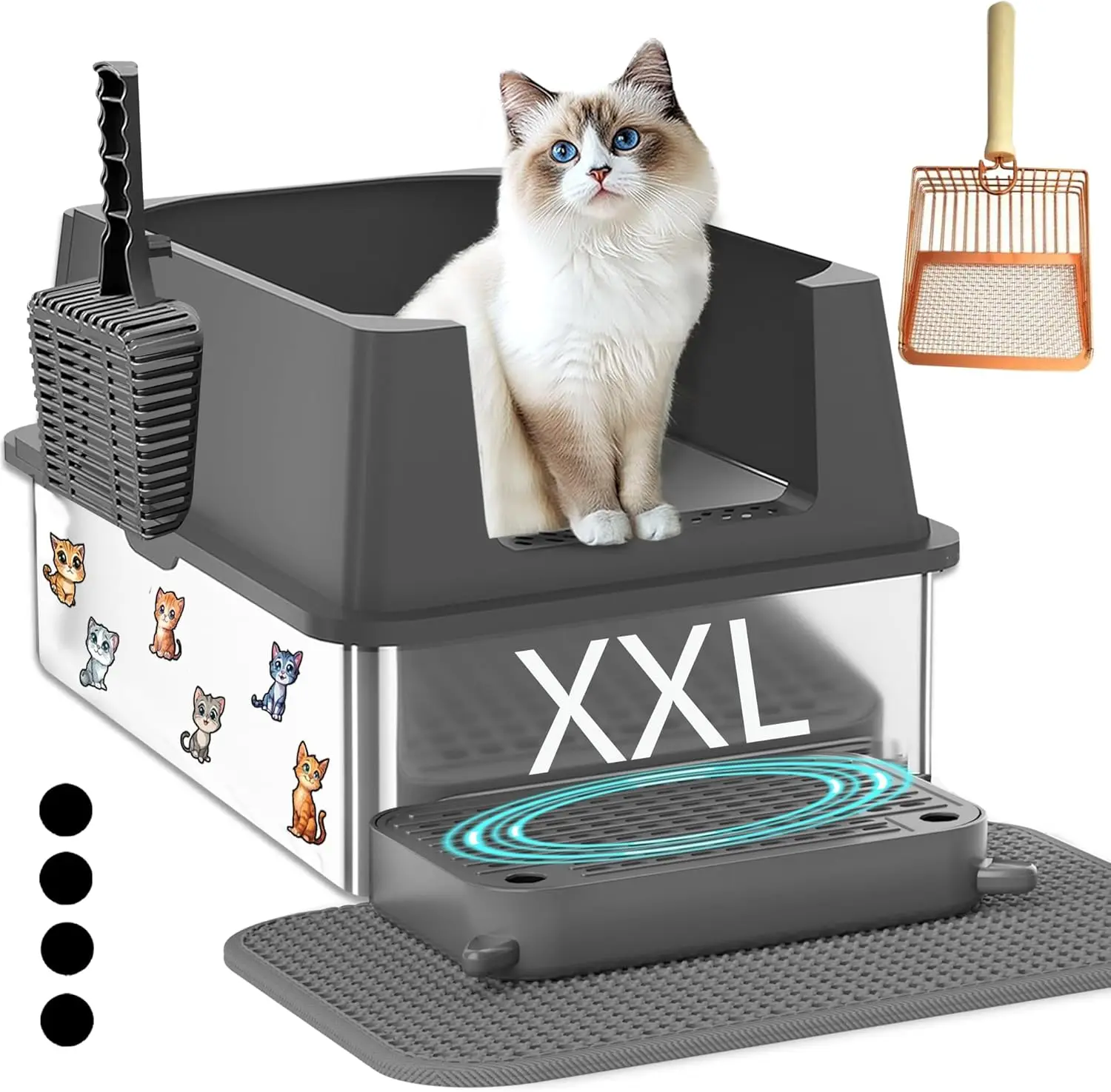 

Extra Large Stainless Steel Cat Litter Box with High Sided Walls, Anti Leakage, Odorless and Easy Cleaning for Big Cats