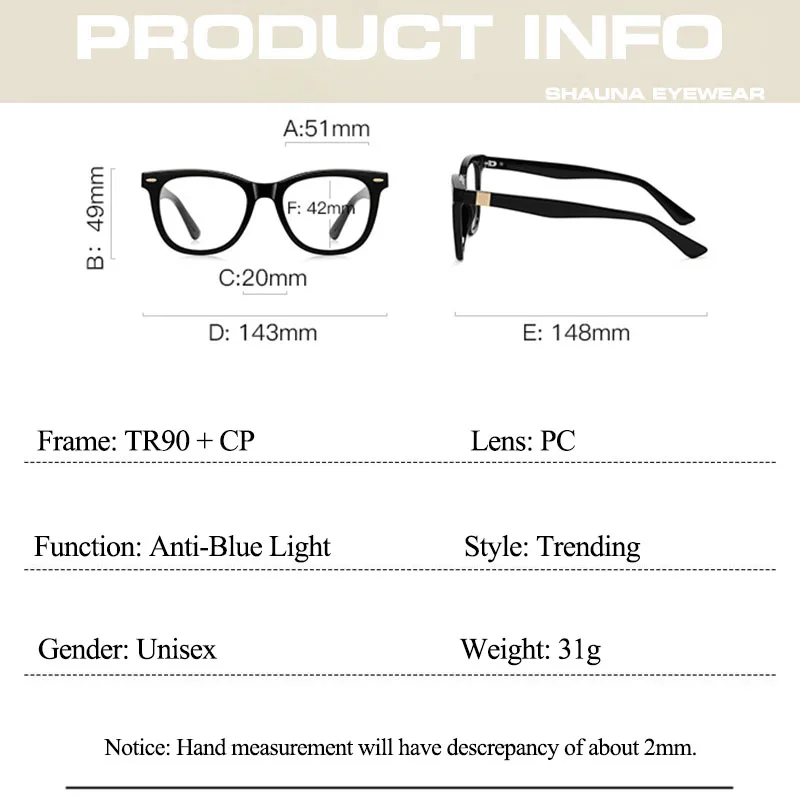 SHAUNA British Style TR90 Anti-Blue Light Glasses Frame Retro Rivets Spring Hinge Computer Eyeglasses UV400 - Image 4