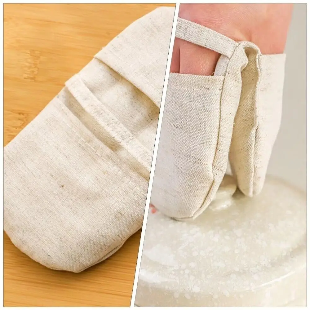 New Cotton and Linen Anti Scald Gloves Beige Kitchen Tool Insulated Gloves Thickened Pot Ear Mitts