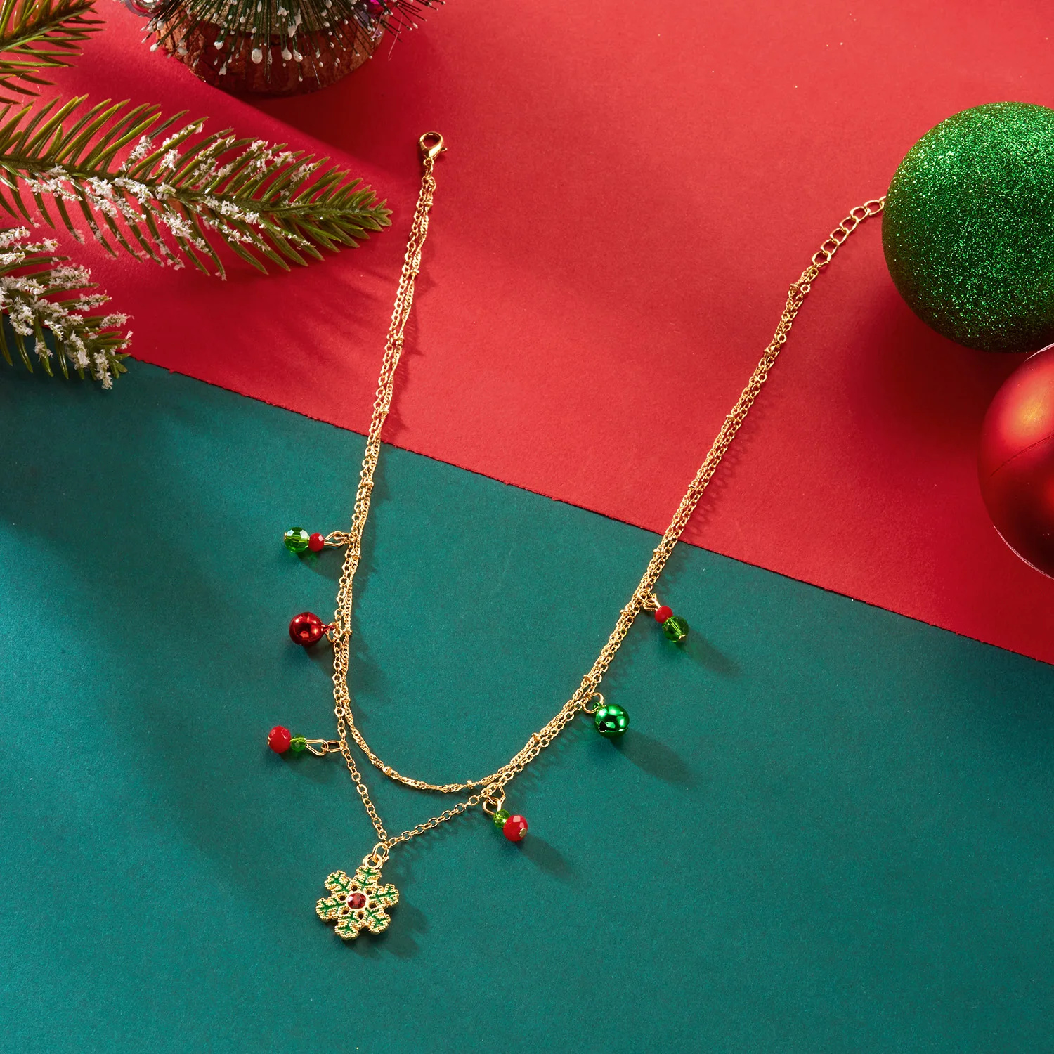 الحلو عيد الميلاد سانتا حبة قلادة للنساء موضة إكليل الأيائل اللؤلؤ طبقة مزدوجة قلادة بنات هدايا مجوهرات الحفلات
