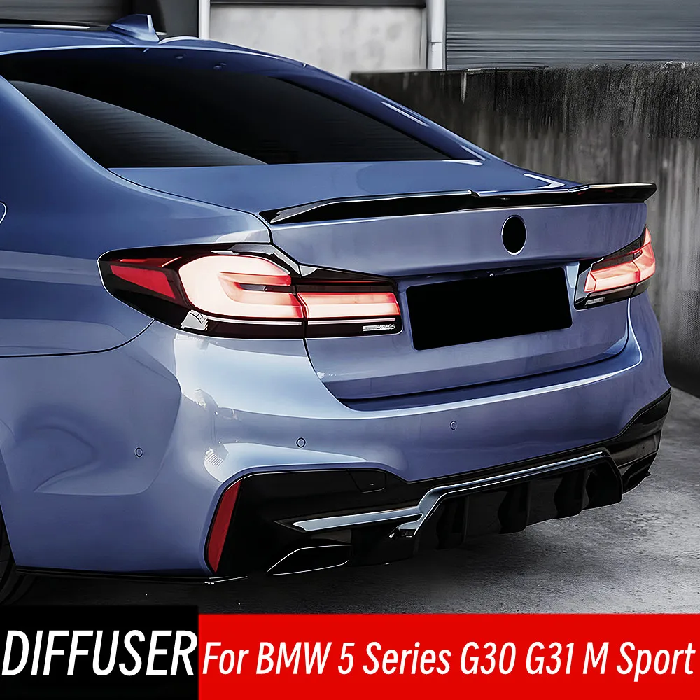 For 2018-2023 BMW 5 Series G30 G31 M Sport Rear Bumper Diffuser Splitter Spoiler With Brake LED Car Exterior Tuning Accessories