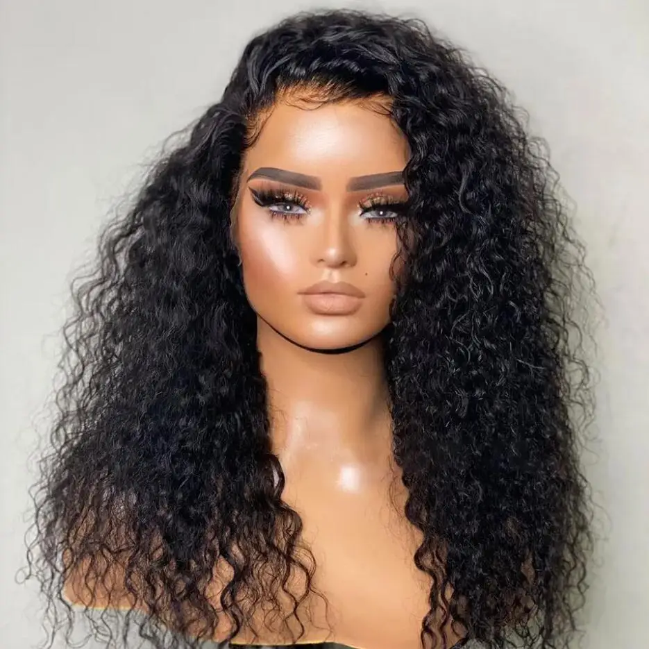 Perruque Lace Front Wig crépue bouclée brune naturelle, 26 pouces, pre-plucked, avec baby hair, densité 180, pour femmes noires, 03/Wigs