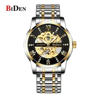 BIDEN  Luxury Men's Watch Classic DesignHollowed Out Automatic Mechanical Watch WaterproofLuminous Stainless Steel Strap