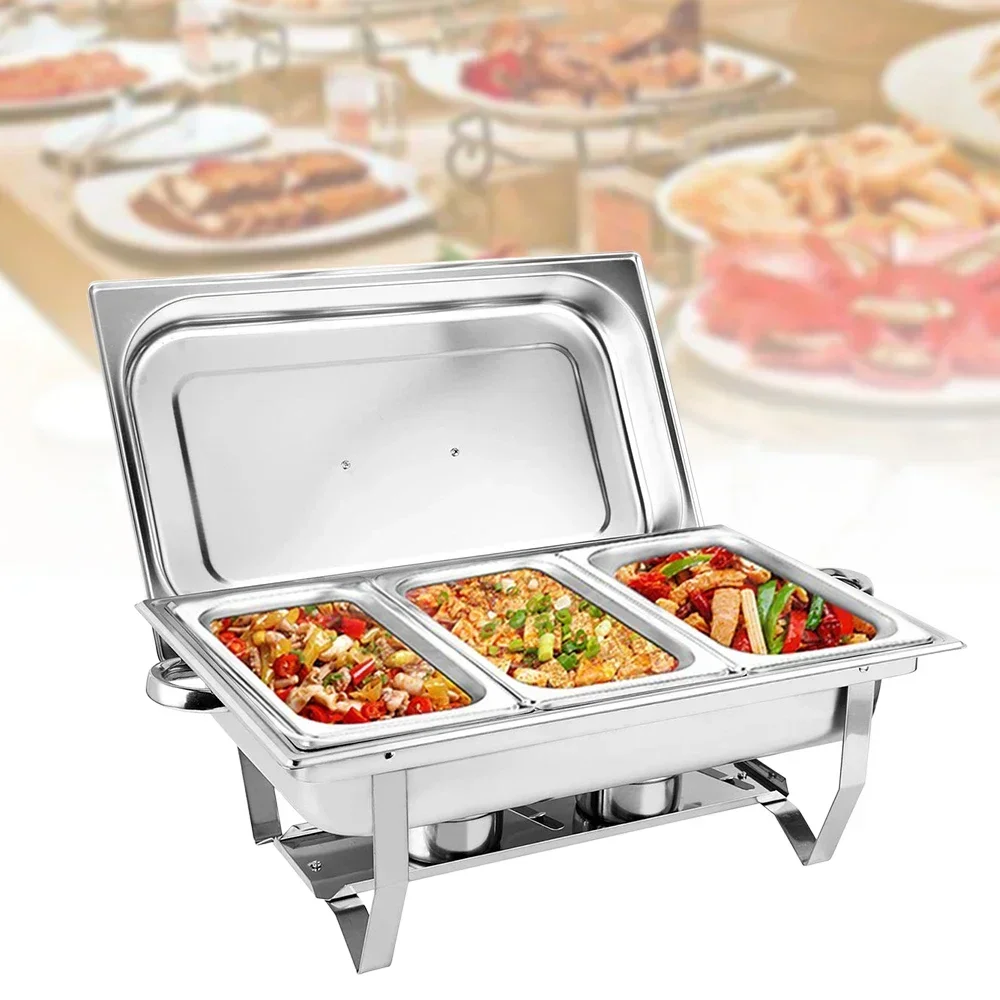 3 Grid Chafing Dish Food Warmer Stainless Steel Holding Container for Buffet Banquet Party Cater 9L