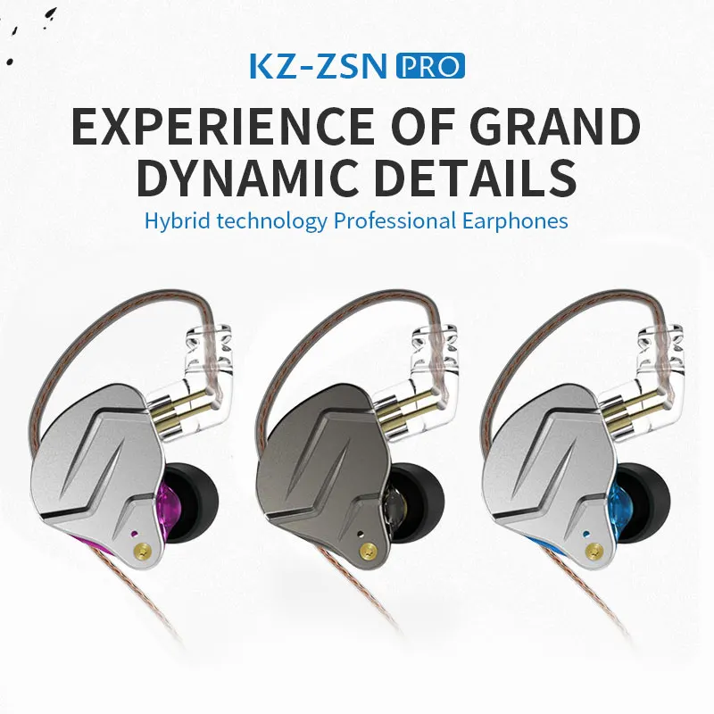 KZ ZSN PRO Hybrid In Ear Monitor HiFi Wired Earbuds Balanced Armature 10mm Dynamic Driver Noise Isolating IEM Headphones Detacha
