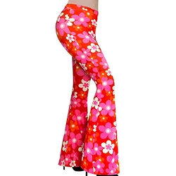 New trend flower printed women's high waisted flared pants with leggings showing slimming flared pants