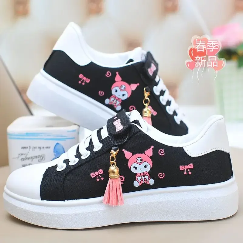 Sanrio Girl Canvas Shoe Kuromi Girl Hello Kitty Kawaii Children Ventilation Sneakers Flat Shoes Casual Shoes Cartoon Non-Slip