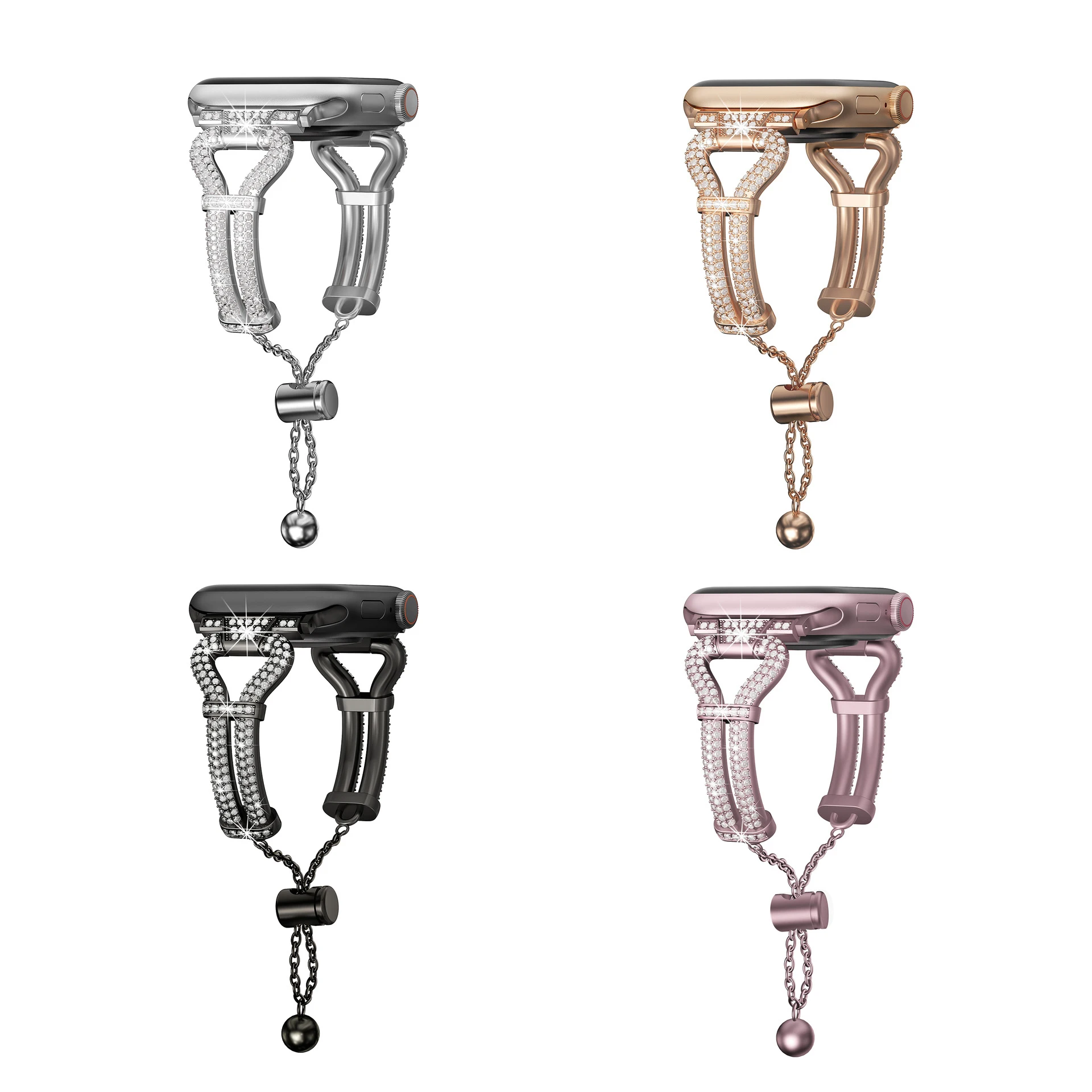 الفاخرة الماس سوار فولاذي غير قابل للصدأ لساعة أبل 9 8 SE 7 6 5 4 حزام المرأة ربط سوار ل iWatch 38/40/41/42/44/45/49 مللي متر