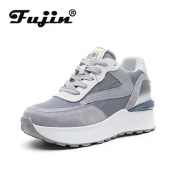 Fujin 6.5Cm Genuine Leather Women Casual Shoes Chunky Sneakers Platform Wedge Women Winter Shoes Spring Autumn Comfy Females