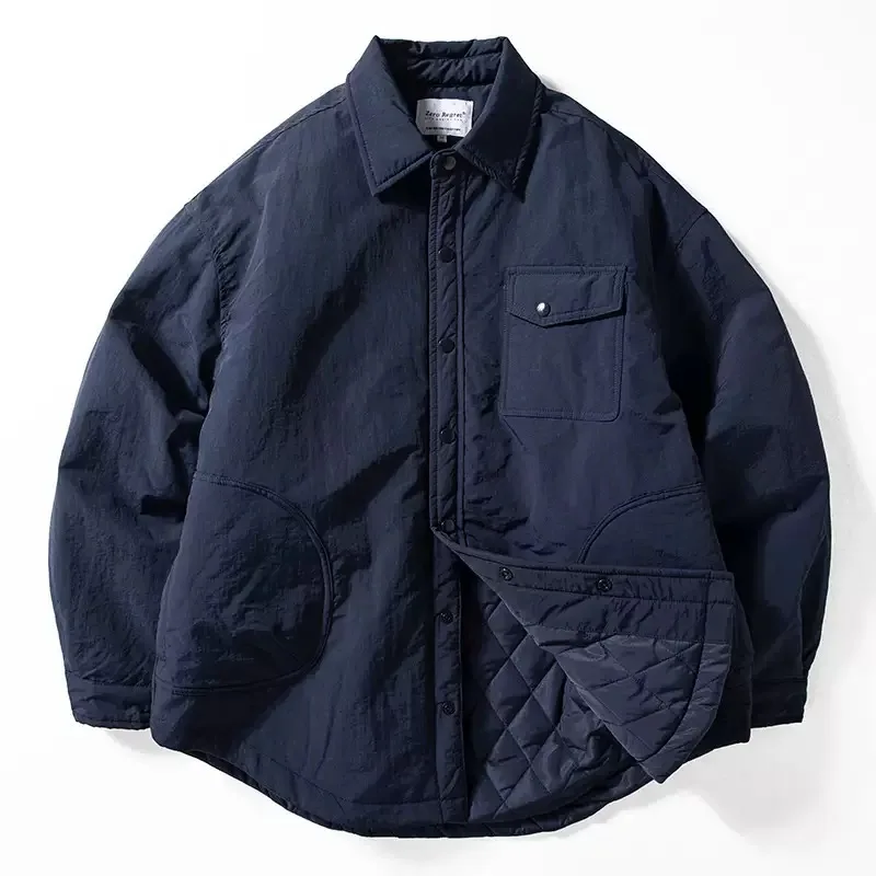 Autumn and Winter American Vintage Solid Color Thickened Warm Workwear Cotton Jacket Men's Casual Loose Sports Plus Size Coat