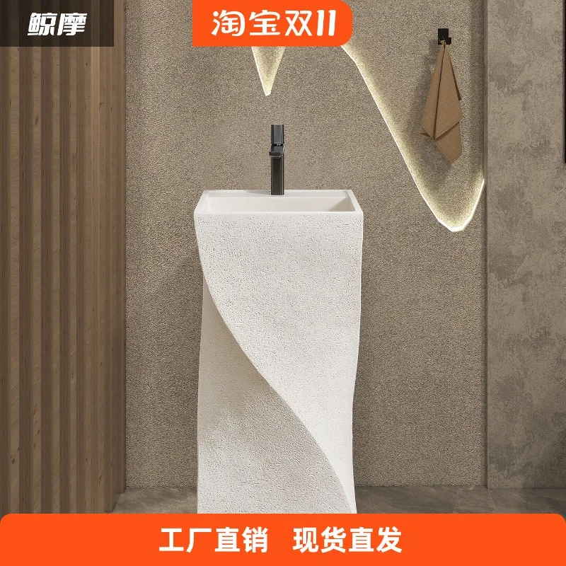 

Wabi Sand Cream Wind Designer Pillar Basin Floor-to-ceiling integrated art wash basin Personality and creativity Japanese face w