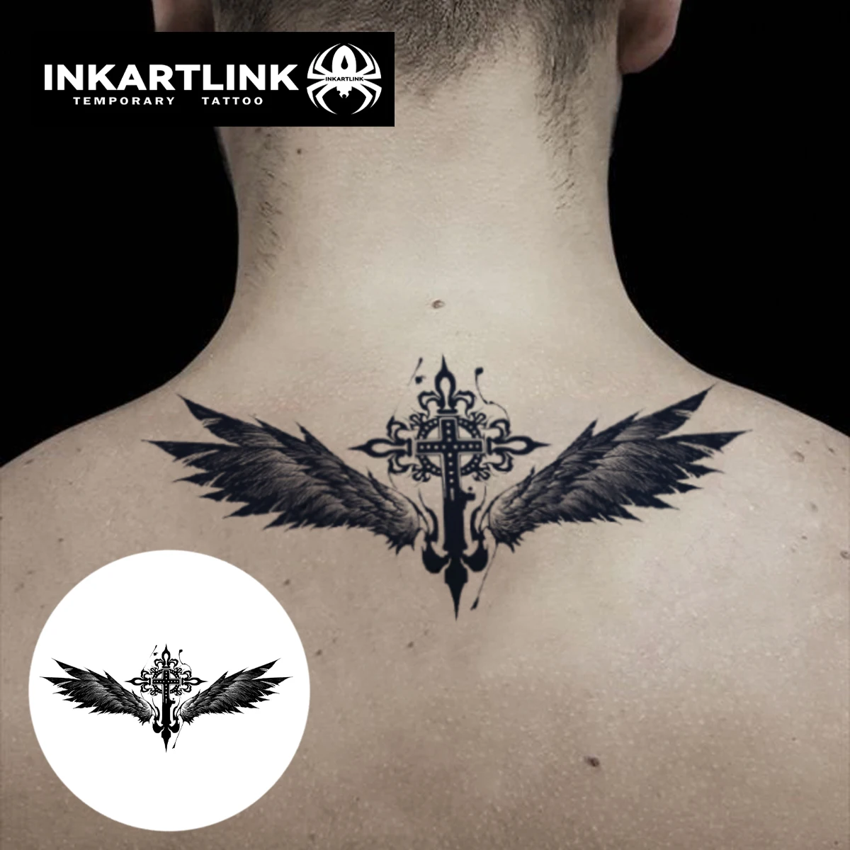 Cross with wings temporary tattoo sticker, waterproof magic tattoo, lasts to 15 days fake tattoo, semi permanent tattoo
