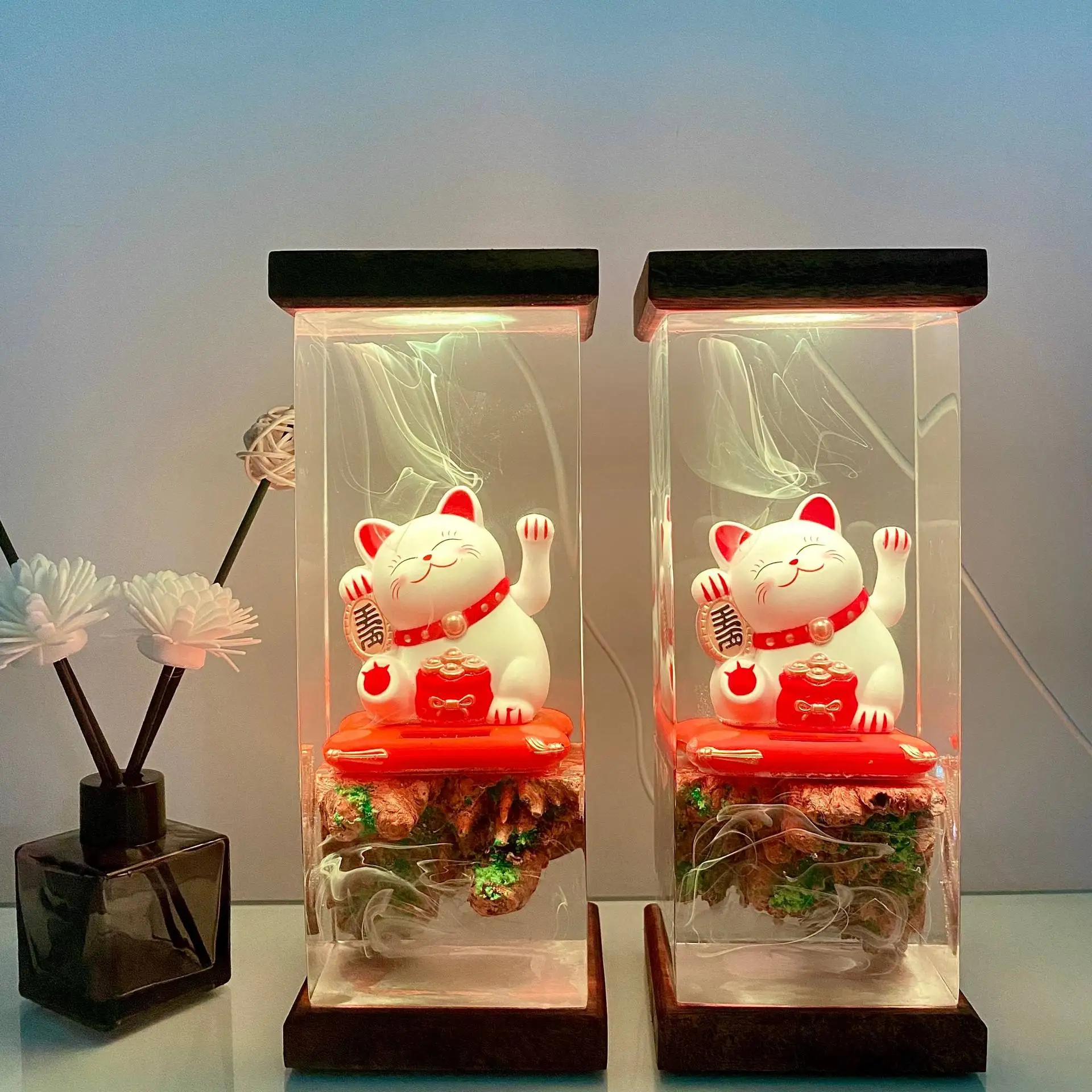 

Эпоксидная лампа из смолы и счастливый кот, добро пожаловать, благоприятный кот, счастливый подарок, орнамент, подарок на годовщину и день рождения, орнамент