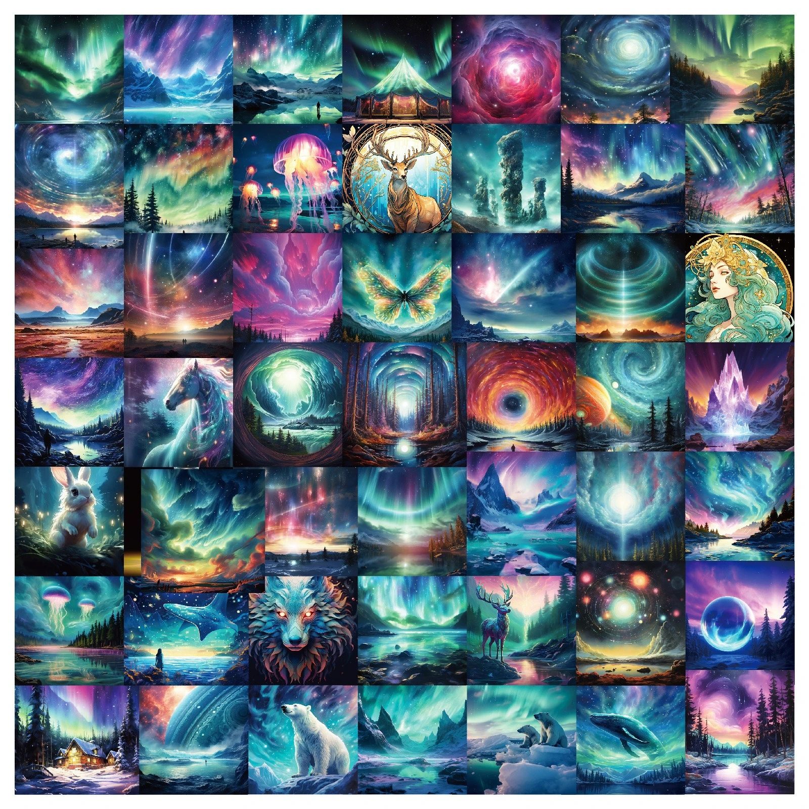 50pcs Cartoon Aurora Animals World Graffiti Stickers,  for Phone Case Laptop Notebook Suitcase Skateboard DIY Aesthetic Stickers