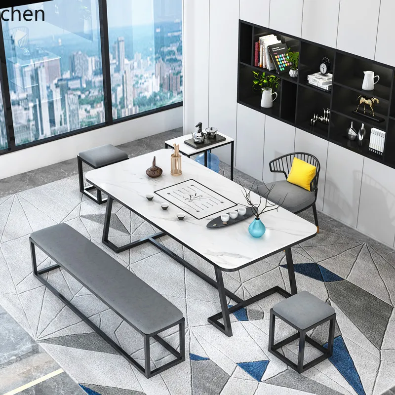 CZ New Chinese Style Rock Slab Simple Modern Tea Table and Chair Set Home Tea Table Kung Fu Office