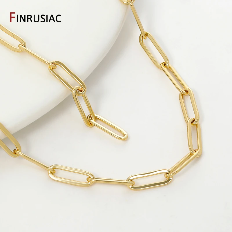 سلاسل ربط كابل مربع من النحاس المطلي بالذهب عيار 18 قيراط، سلسلة مشبك ورق 9*17 مم لصنع سوار القلادة، إكسسوارات مجوهرات ذاتية الصنع #2