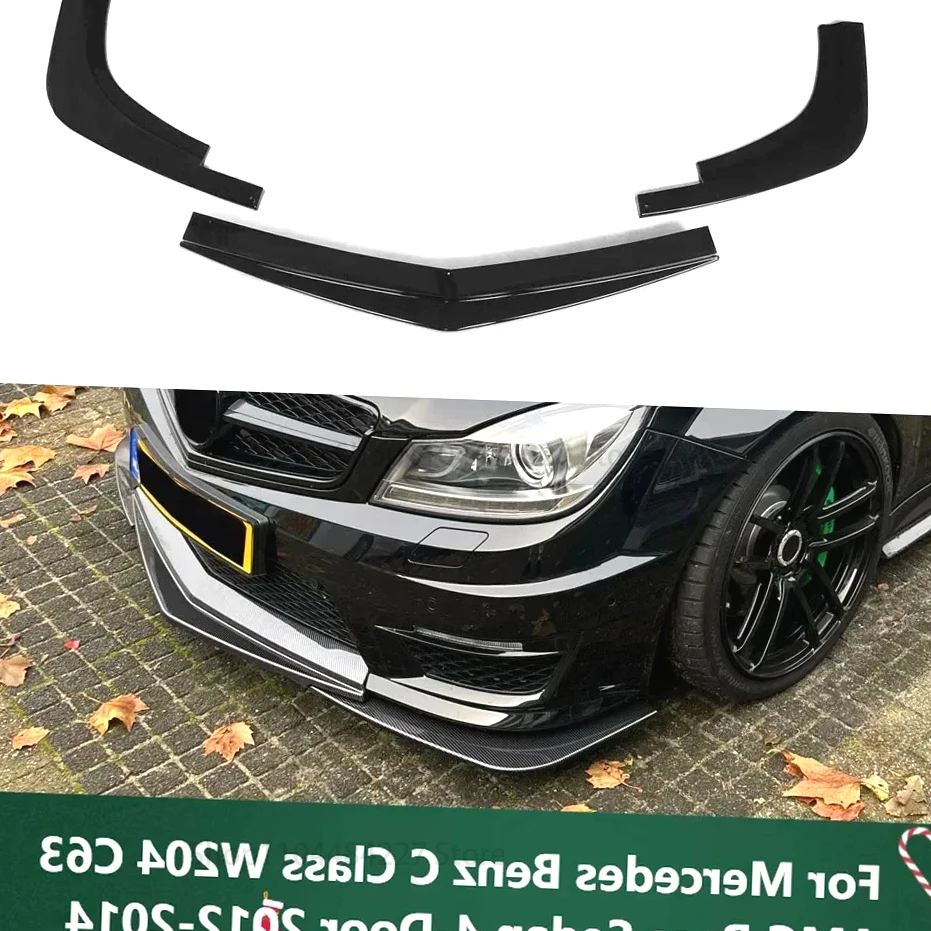 

Front Bumper Spoiler Lip Only Gloss Black Car Splitter Blade For Mercedes Benz C Class W204 C63 AMG Base Sedan 4-Door 2012-2