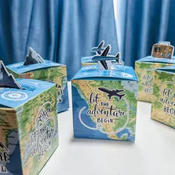 Favor Boxes 8x8x8cm World Map Square Paper Candy Boxes Gift for Boys & Girls Baby Shower Children's Day Birthday Party Supply