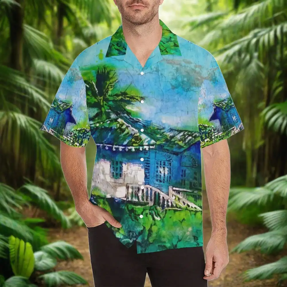 

2024 Summer New Men's Hawaiian Shirt Forest Green Casual Button-down Hawaiian Shirts Men's and Women's Short Sleeve Tops