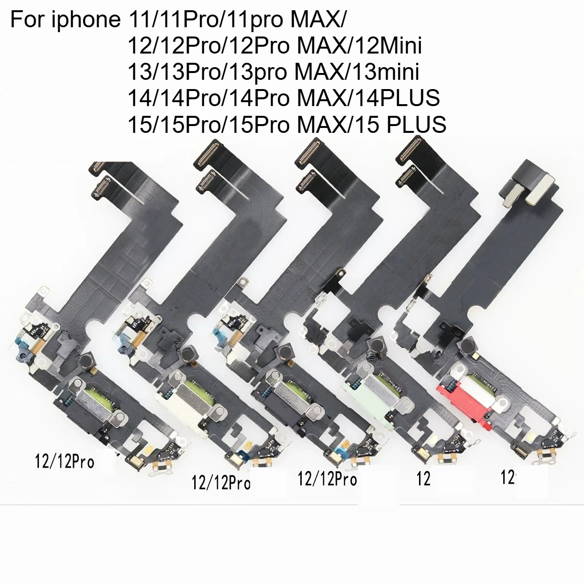1Pcs Charging Port Flex Cable for iPhone 15 Pro Max 13 14 Plus 12 mini USB Charger Dock Connector With Microphone Ribbon Repair