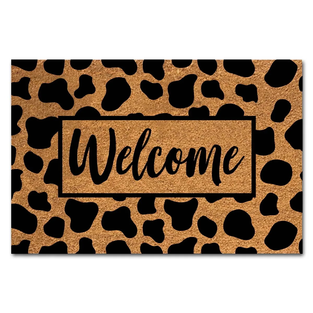 Funny Coir Doormat Boho Cow Print Welcome Boho Doormat Front Porch Decor Doormat For The Entrance Way 23.6 x 15.7 inch