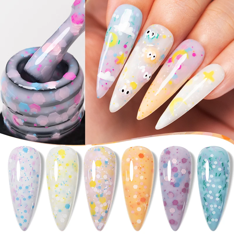 7.5ML Fruit Yogurt Rubber Base Gel Nail Polish Colorful Glitter Sequins Construction Nail Gel Semi-Permanent Varnish Manicure