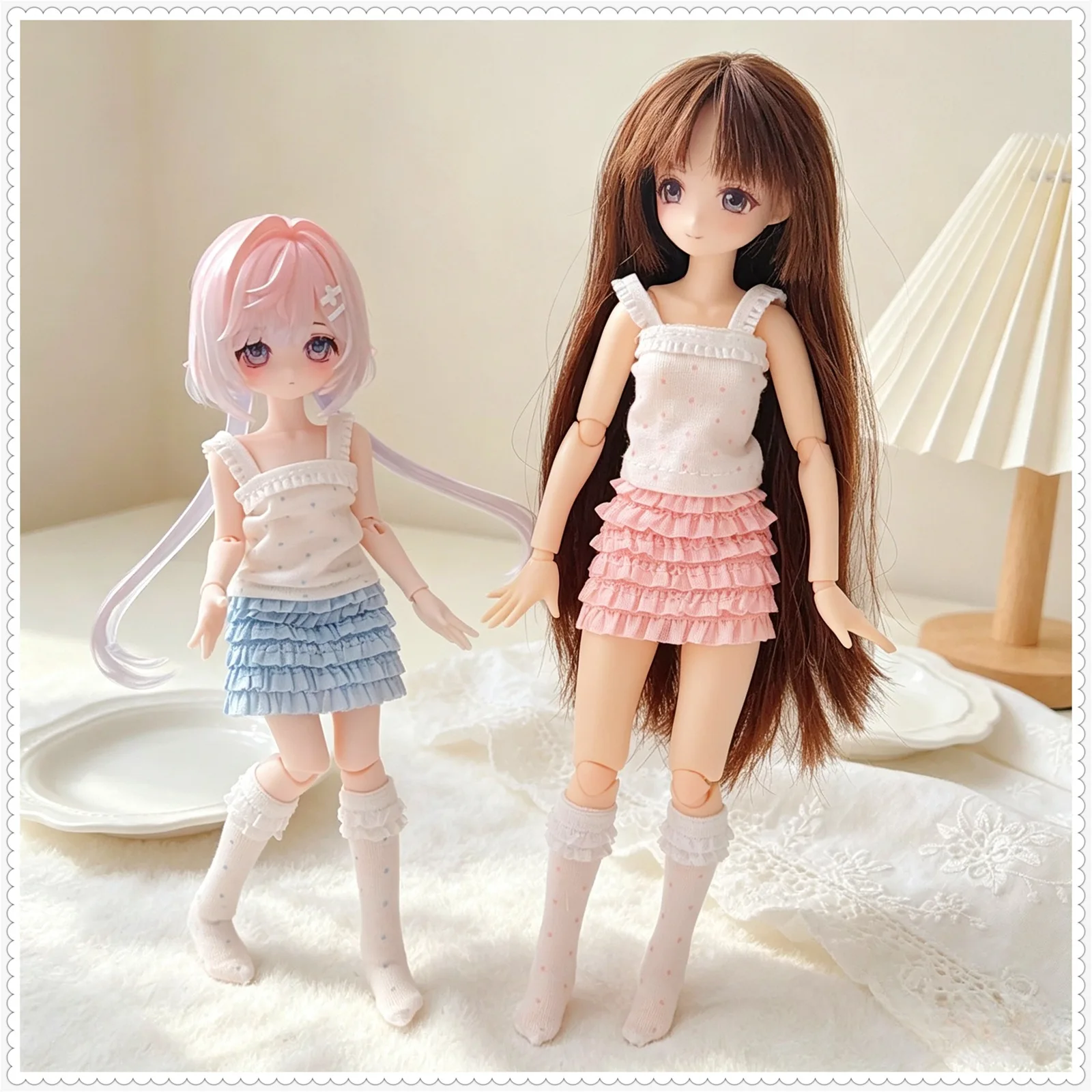 1/8 1/6 OB24/OB22 Doll Clothes Cute Japanese-style Polka Dot Top+Sock Kawaii Cake Skirt/ Puppy T-shirt For 22-24cm Doll Dress Up