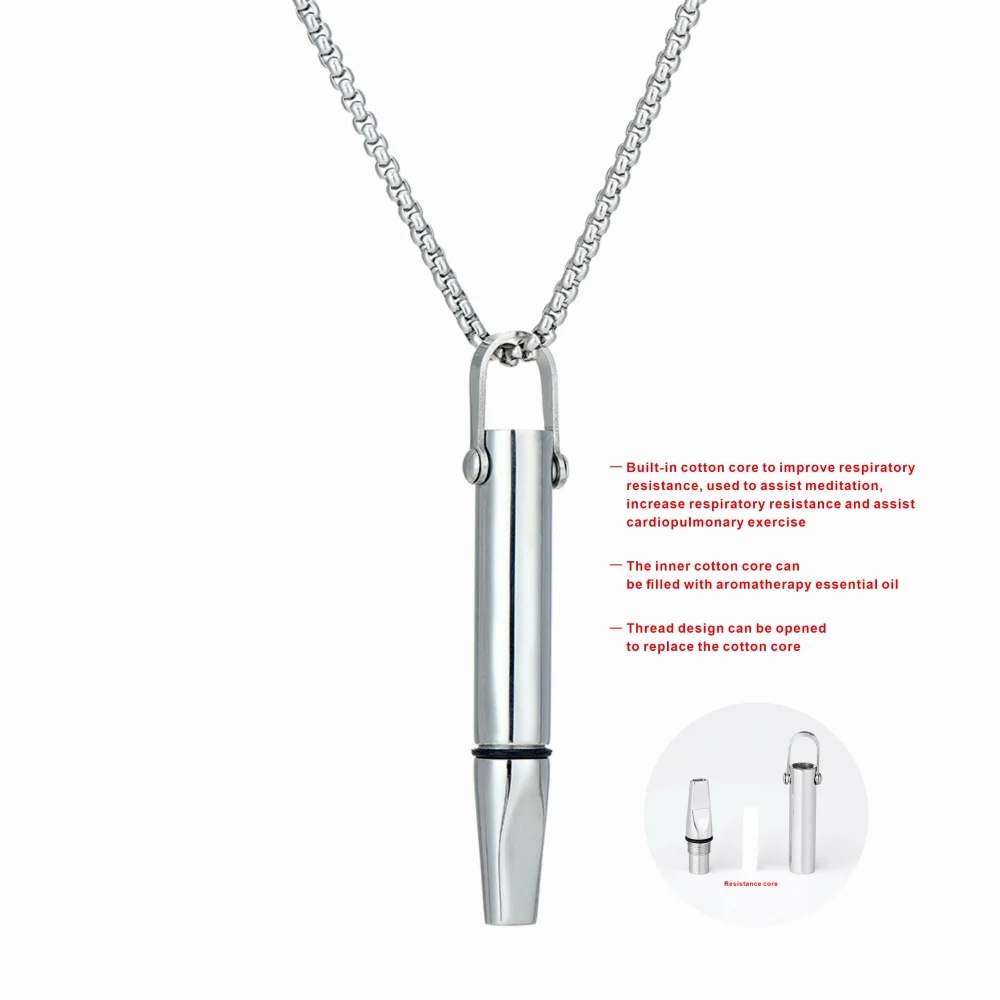 An auxiliary yoga meditation necklace with a built-in cotton core that increases breathing resistance. It is an ornament.