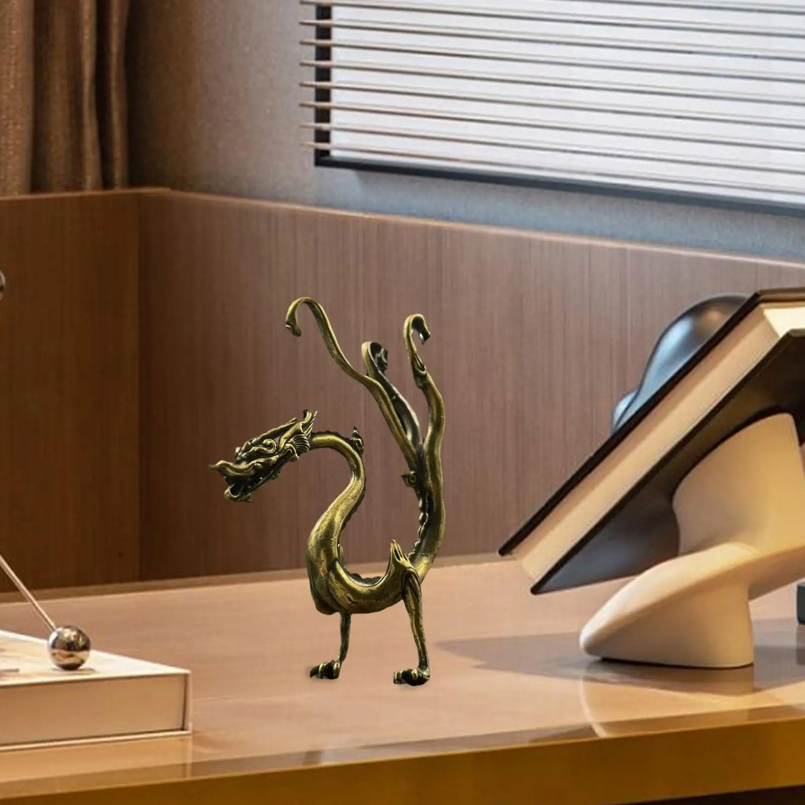 Brass Dragon Ornament Collectible Realistic Chinese Dragon Animal Sculpture Handmade for Bar Living Room Hotel Bookcase Office