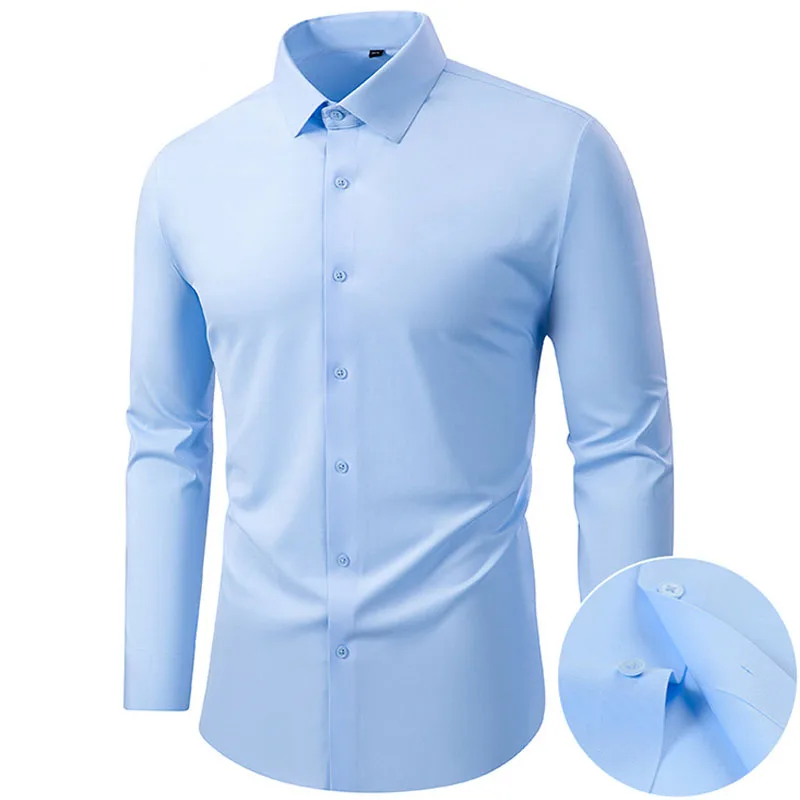 X-6XL Orange Men's Long Sleeve Shirt Luxurious Wrinkle Resistant and Non ironing Solid Business Casual Dress Shirt
