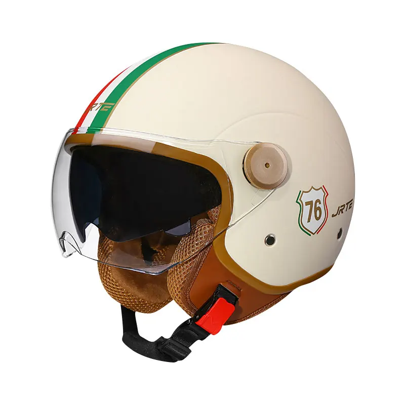 Men Women 3/4 Open Half Helmet Retro Semi-open Helmets Double Visor DOT Approved Vintage Jet Helmet ECE Certified Four Seasons